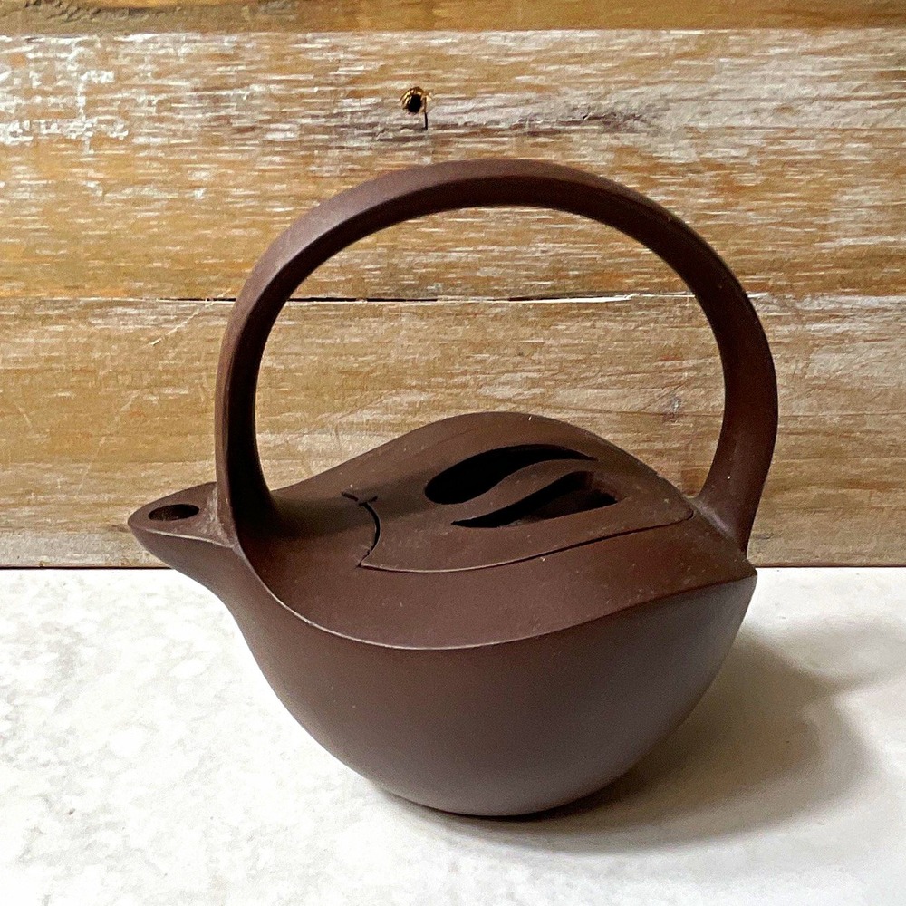 Brown Matte Clay Teapot w/ Lid, Arched Handle, Asian Contemporary Solid 2 Cup